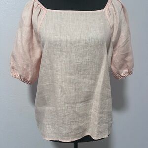Saks Fifth linen Avenue Pink Puff Sleeve Blouse small